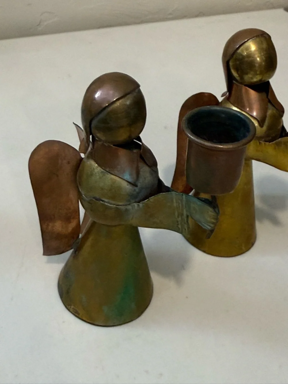 Vintage Mexican Brass & Copper Angel Candle Holders‎  Set Mini Taper Pair Rustic